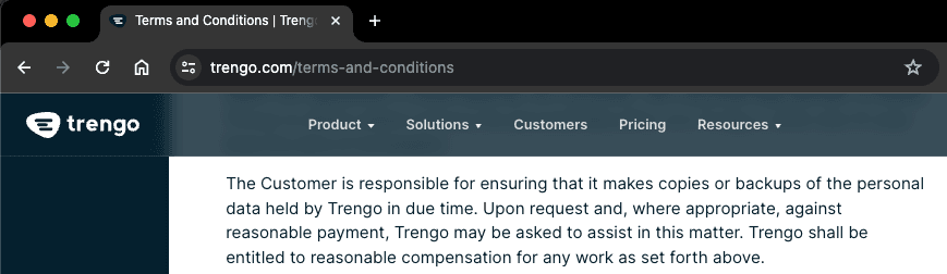 Trengo explicitly mentions that you are responsible for your data backups